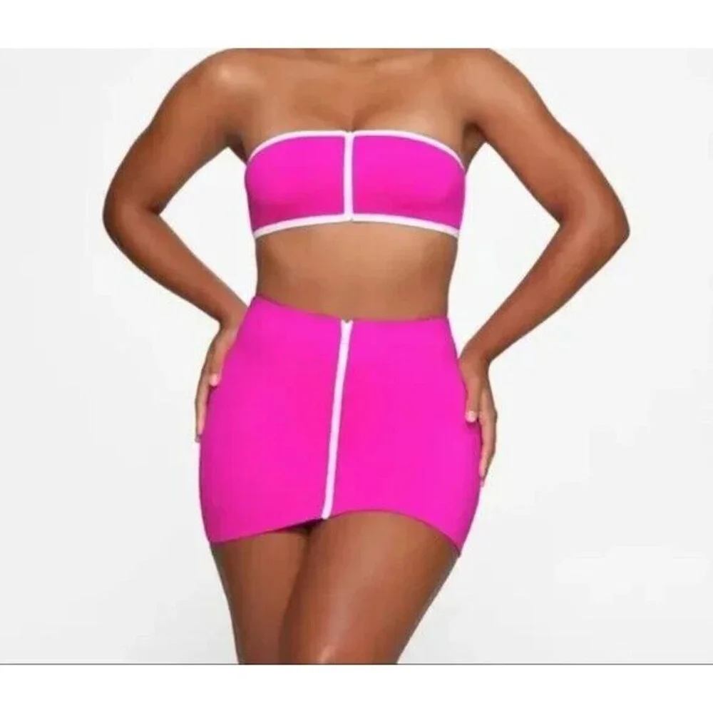 Skims Womens Size XS Sporty Zipper Swim Mini Skirt Hibiscus Pink CU-SKT-3024 NEW